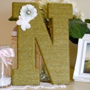 OLIVE GREEN Jute Wrapped Monogram Letter N Wreath
